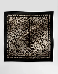 Leopard-print silk twill foulard (90x90