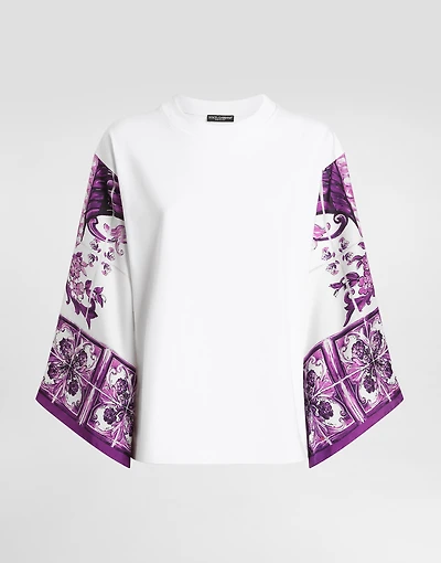 T-shirt with silk foulard sleeves