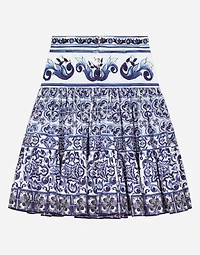Long majolica-print poplin skirt