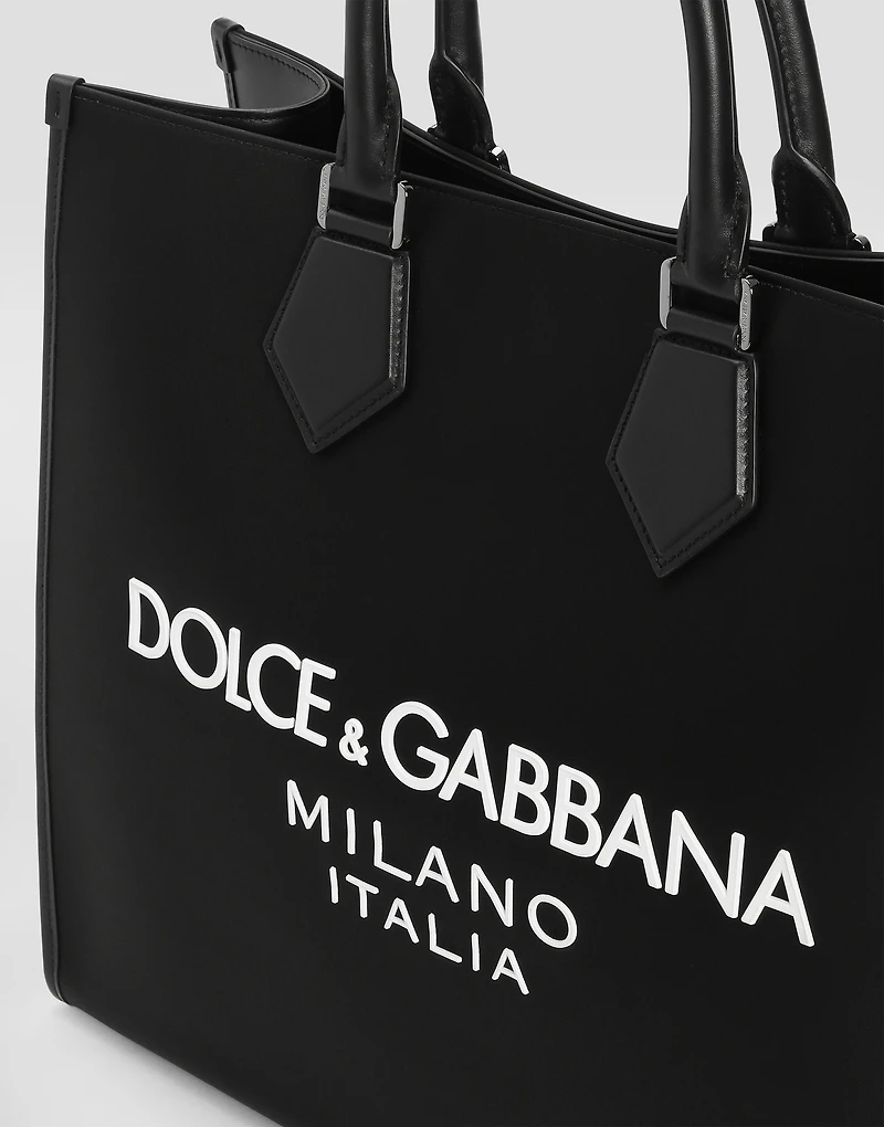 Large nylon shopper with rubberized logo