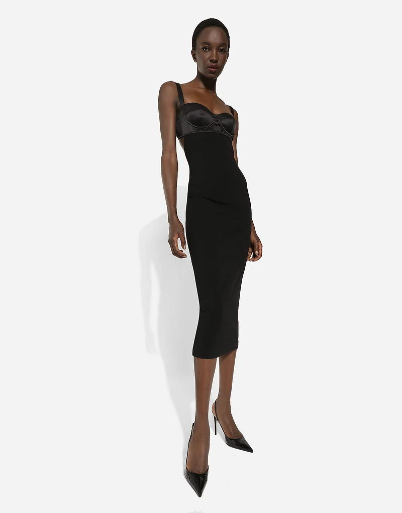 Jersey midi dress with corset-style bra top