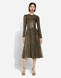 Long-sleeved sequined midi dress