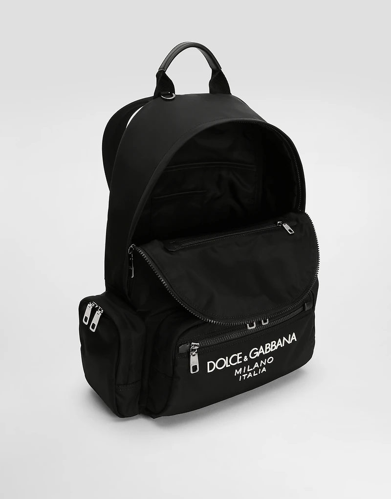 Nylon backpack with rubberized logo