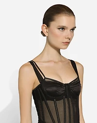 Long tulle dress with corset details