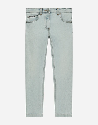 5-pocket treated denim jeans