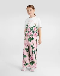 Fleece jogging pants with rose print