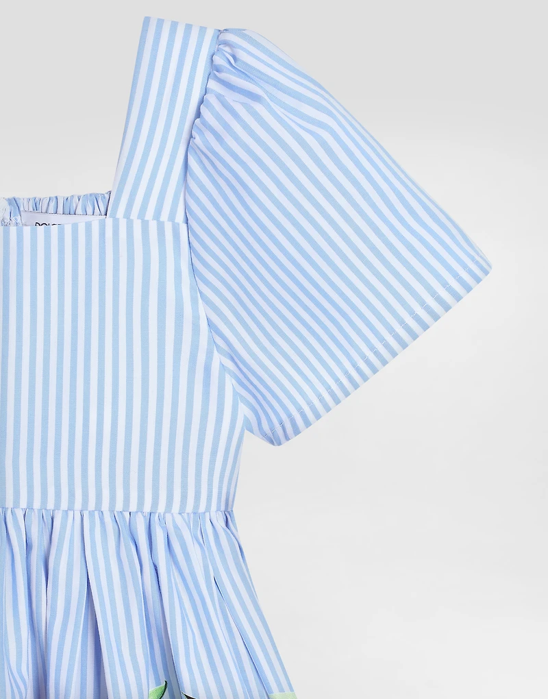 Striped poplin dress with floral print