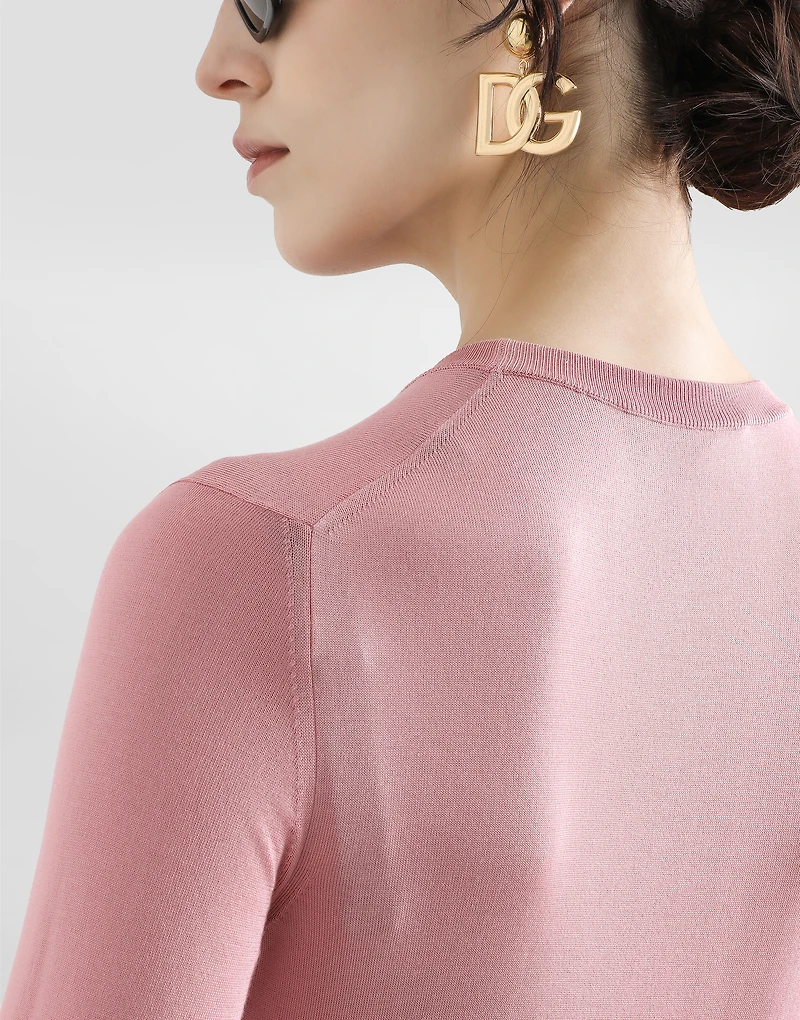 Long-sleeved silk sweater with flower embellishment
