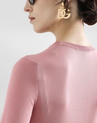 Long-sleeved silk sweater with flower embellishment