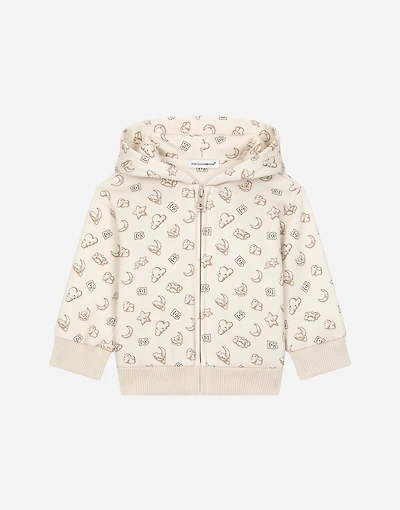 Jersey hoodie all-over moon and star print
