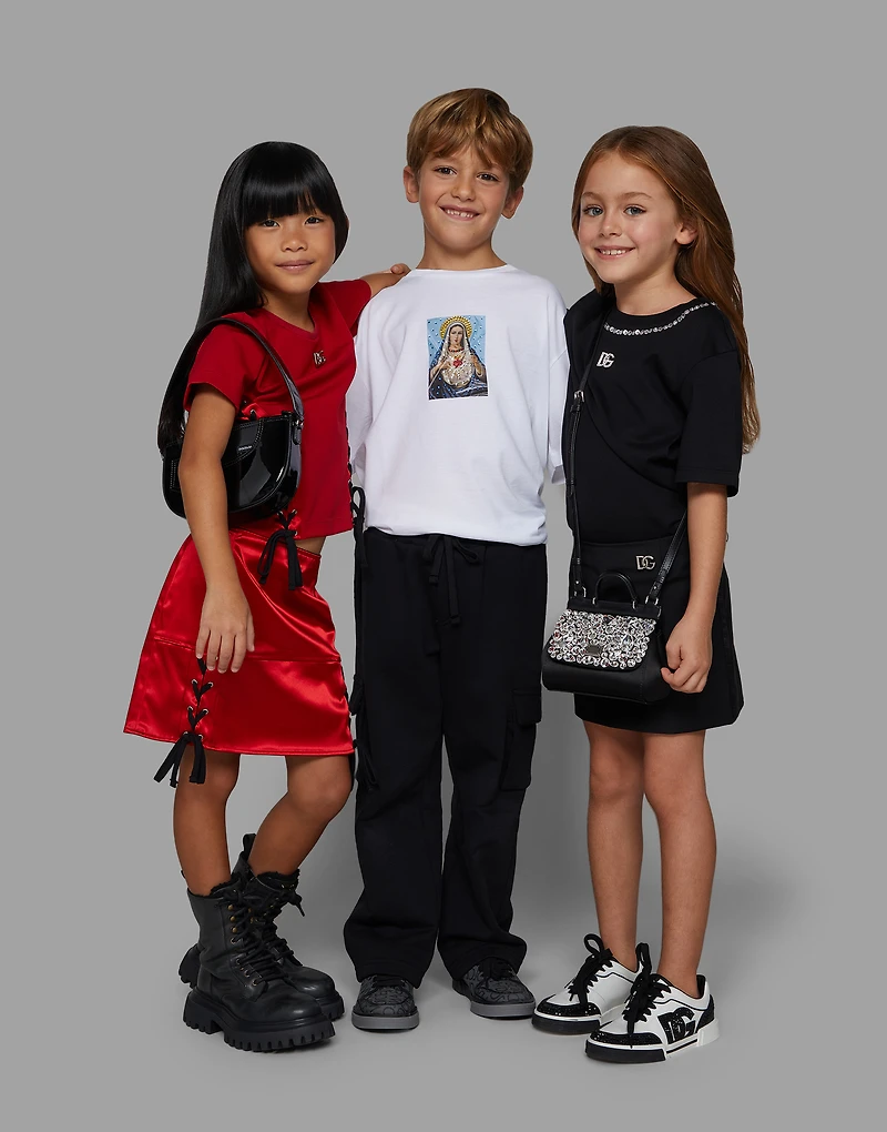Short-sleeved jersey T-shirt with rhinestones