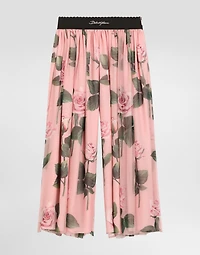 Chiffon pants with rose print and Dolce&Gabbana logo