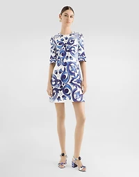 Majolica-print short cotton dress