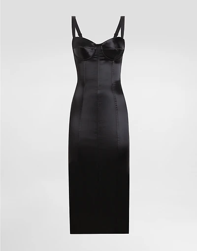 Satin calf-length corset dress with bra detail