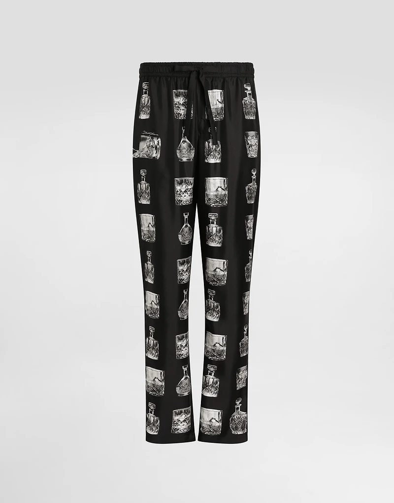 Silk pajama pants with whisky print