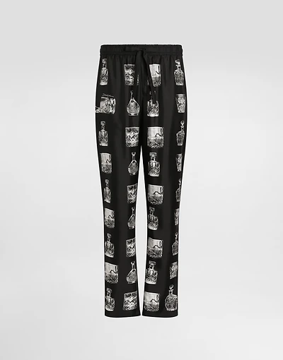 Silk pajama pants with whisky print