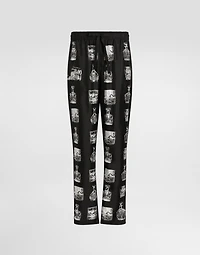 Silk pajama pants with whisky print