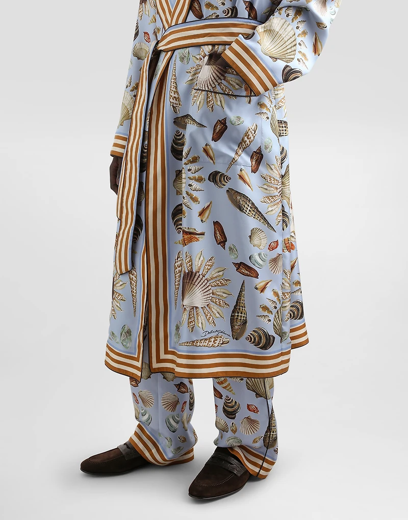 Shell-print silk twill robe