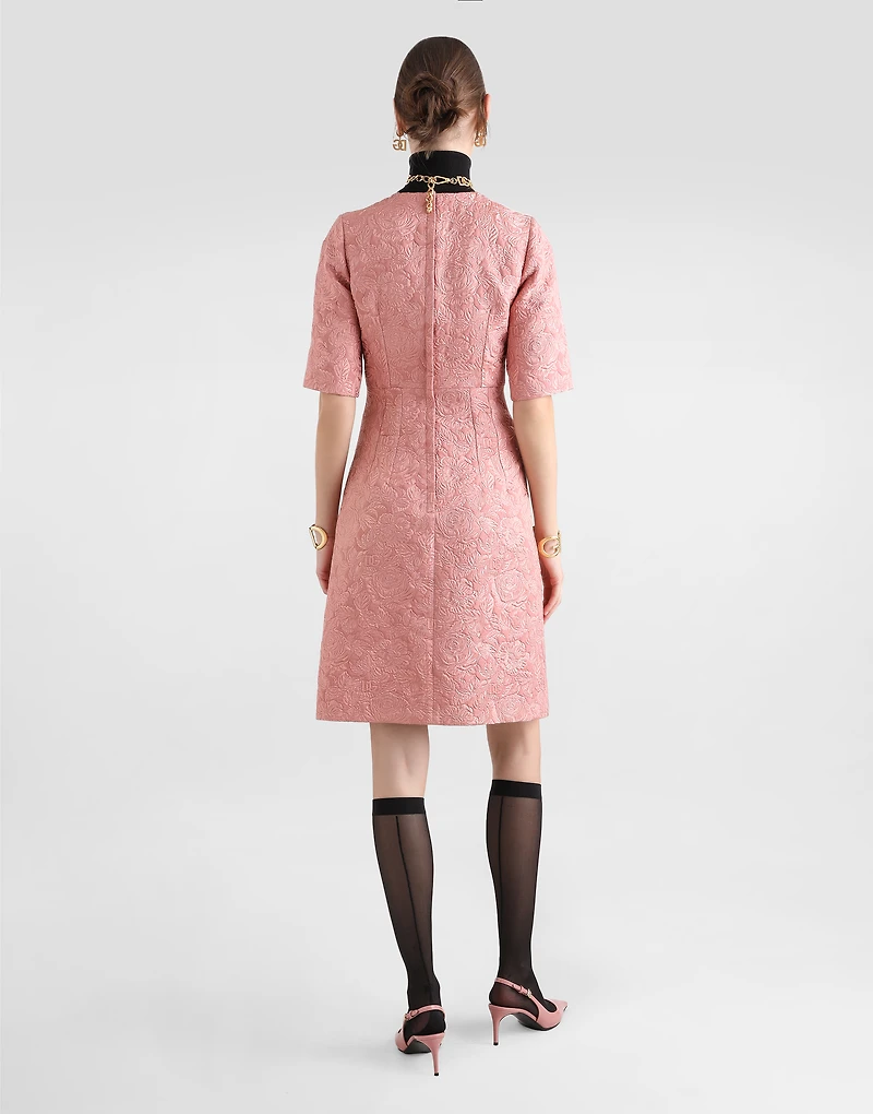 Fit-and-flare midi dress floral jacquard