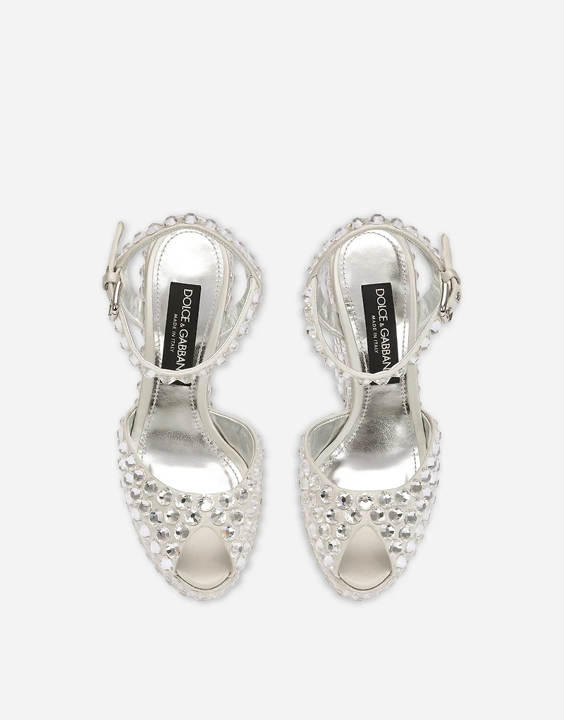 Satin platforms with fusible rhinestones