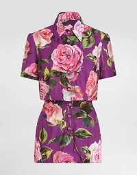 Cotton playsuit with rose print