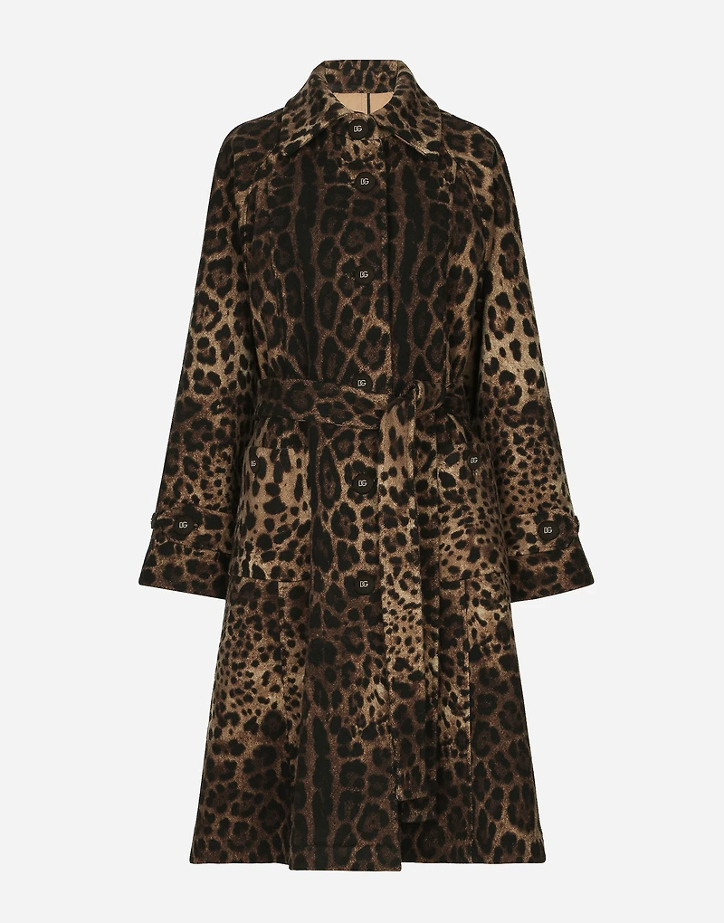 Belted leopard-print wool coat
