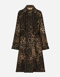 Belted leopard-print wool coat