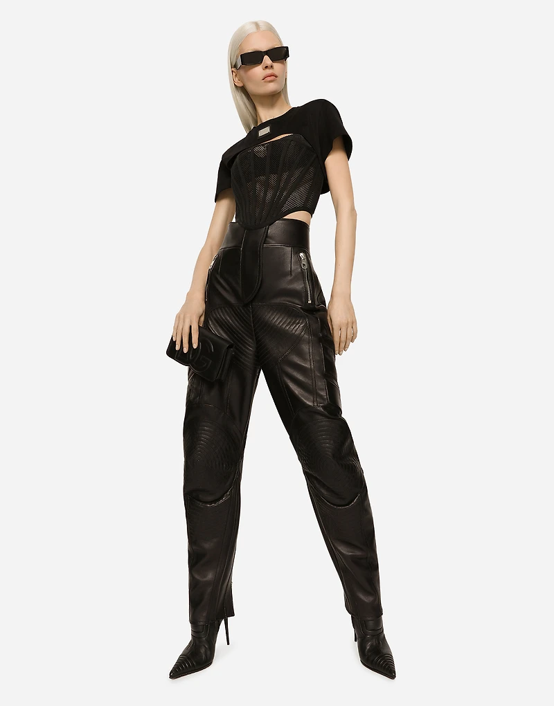 High-waisted leather biker pants