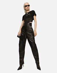 High-waisted leather biker pants