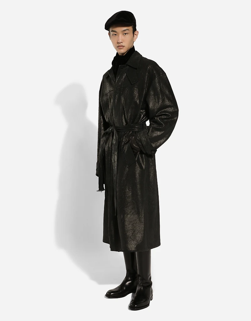 Leather trench coat with belt