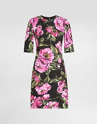 Fit-and-flare midi dress peony-print cotton