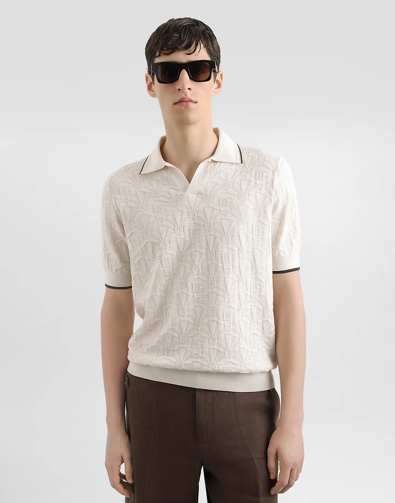 Silk polo shirt with allover logo