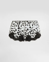 Leopard-print satin shorts with lace inserts
