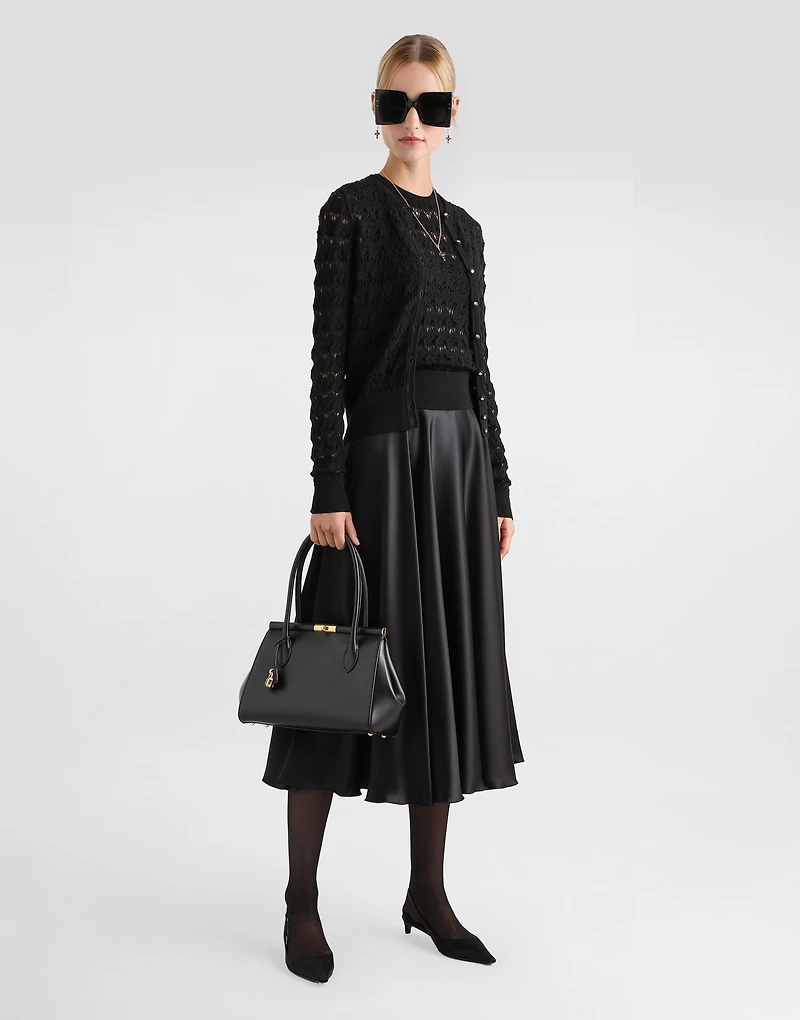 Silk satin calf-length circle skirt