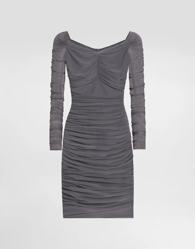 Short light tulle dress with draping
