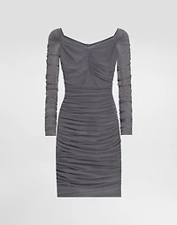 Short light tulle dress with draping