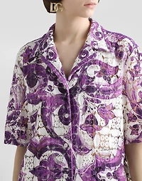Majolica-print crochet lace shirt