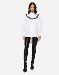 Oversize poplin shirt with lace inserts