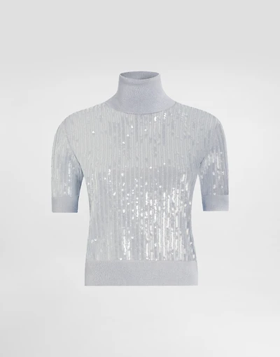 Turtle-neck sweater with sequin embroidery
