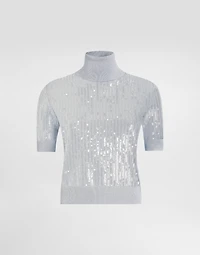 Turtle-neck sweater with sequin embroidery