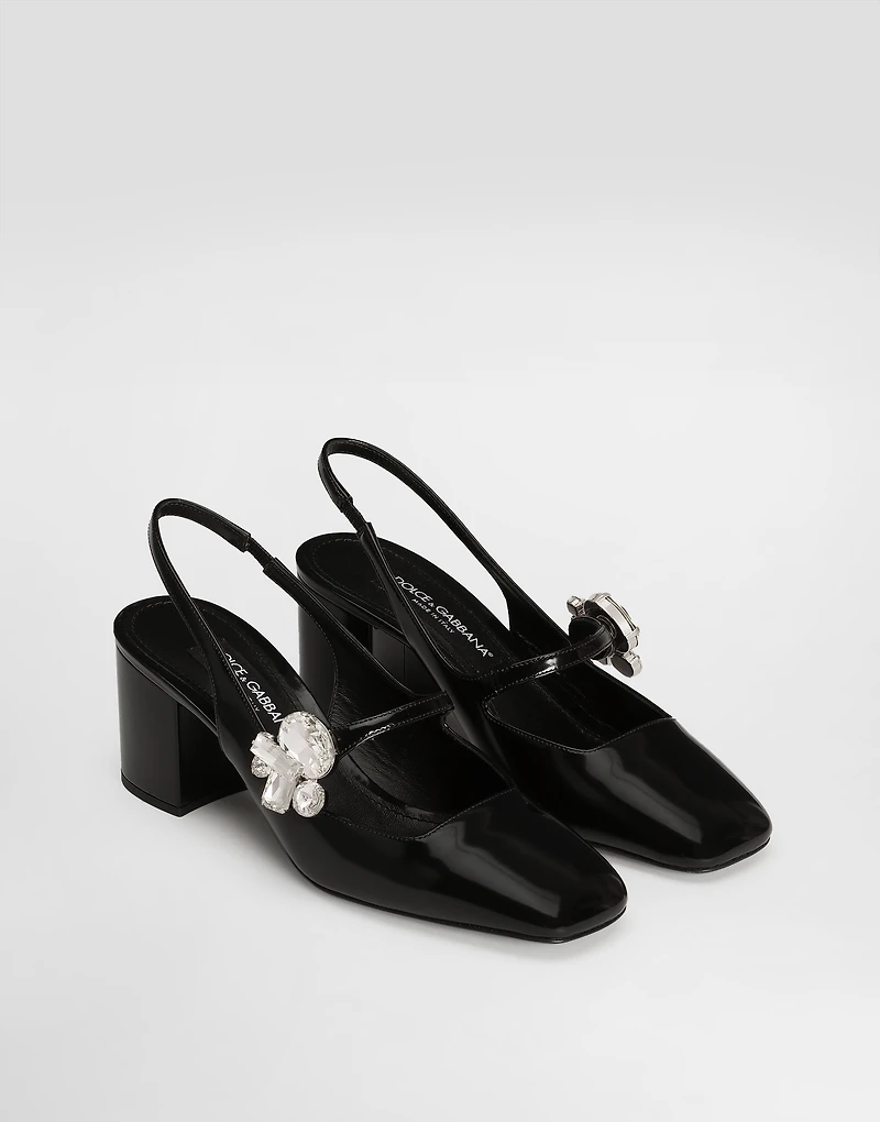 Polished calfskin slingback