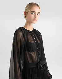 Calf-length babydoll dress with pleated skirt