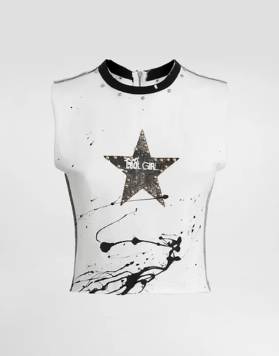 Jersey sleeveless t-shirt with print