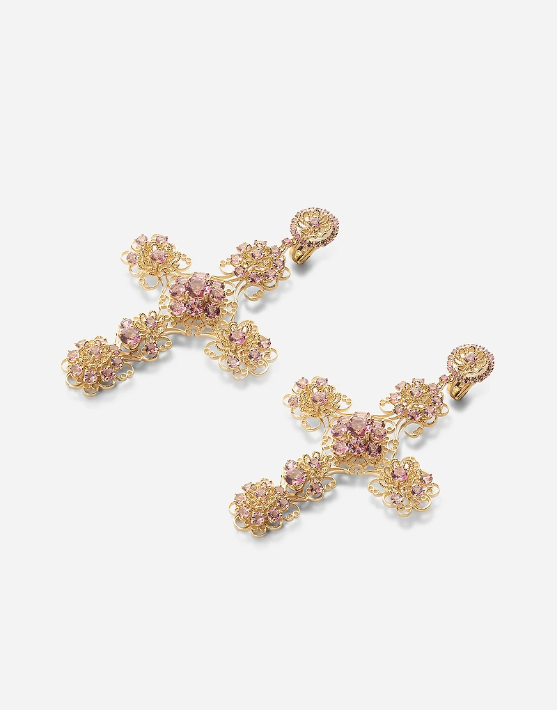 Filigree Earrings 18-carat yellow gold and pink tourmalines