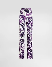 Majolica-print flared trousers