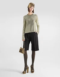Long-sleeved top crystal mesh