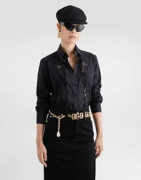 Cotton poplin shirt with lace inlay