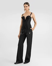 Lace and elasticated fabric bodysuit with deep neckline conical cups