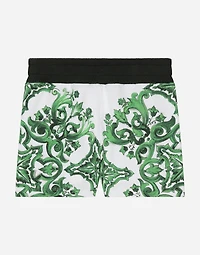 Jersey shorts with green majolica print