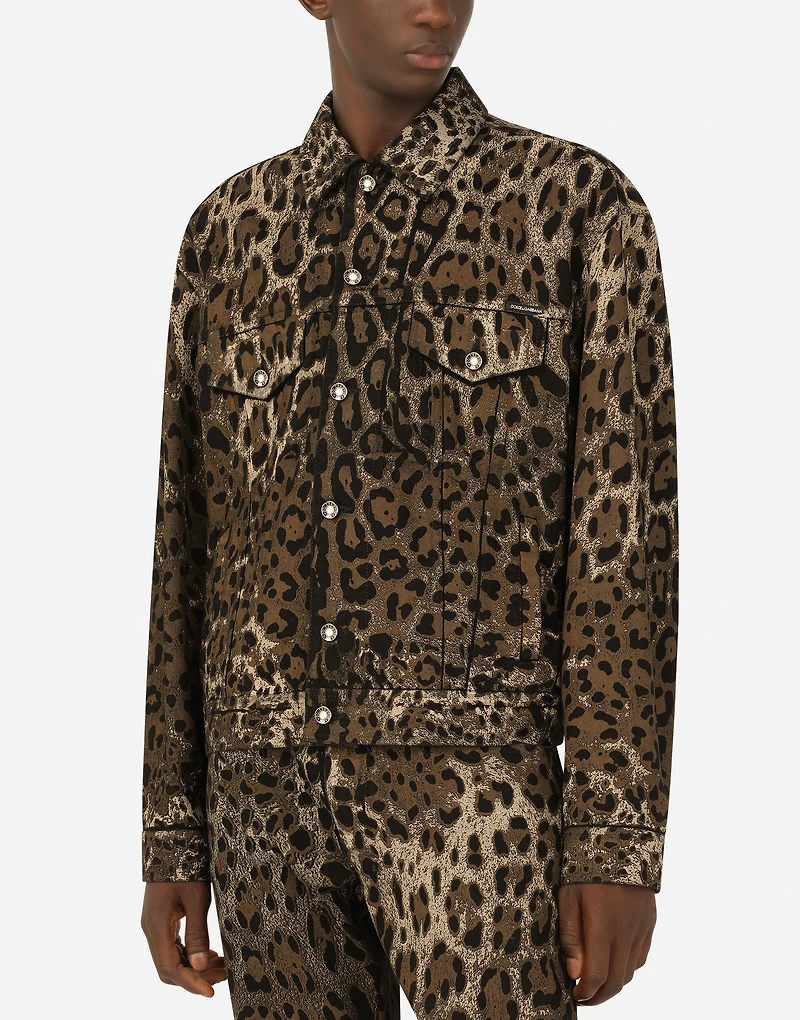 Leopard-print denim jacket